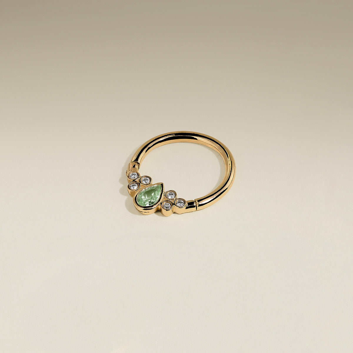 Diamond & Green Sapphire Pear Daith Hoop in Solid Gold-Astrid & Miyu