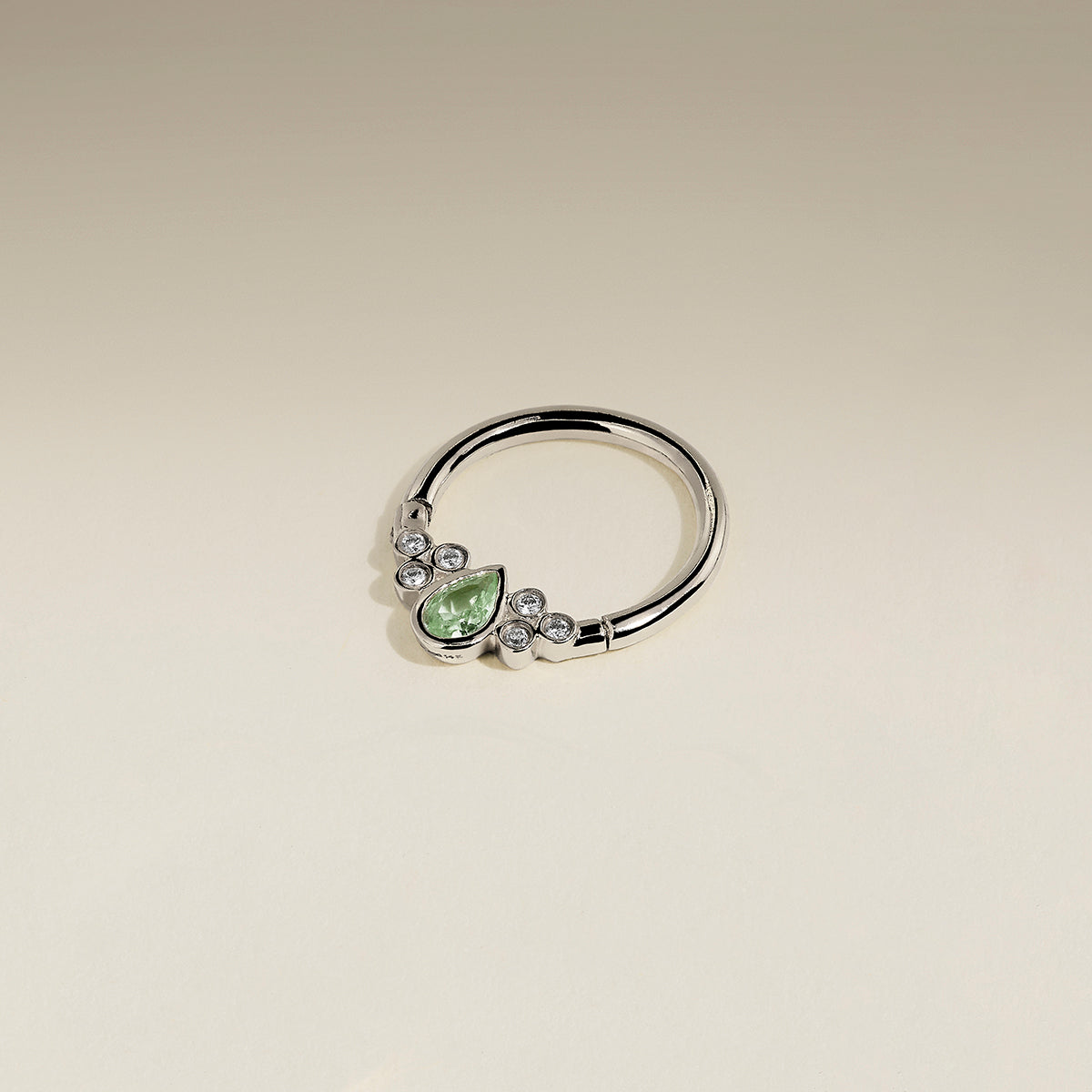 Diamond & Green Sapphire Pear Daith Hoop in Solid White Gold-Astrid & Miyu
