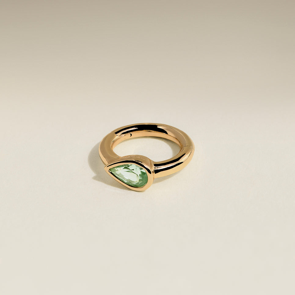 Green Sapphire Pear Seamless Piercing Hoop in Solid Gold-Astrid & Miyu