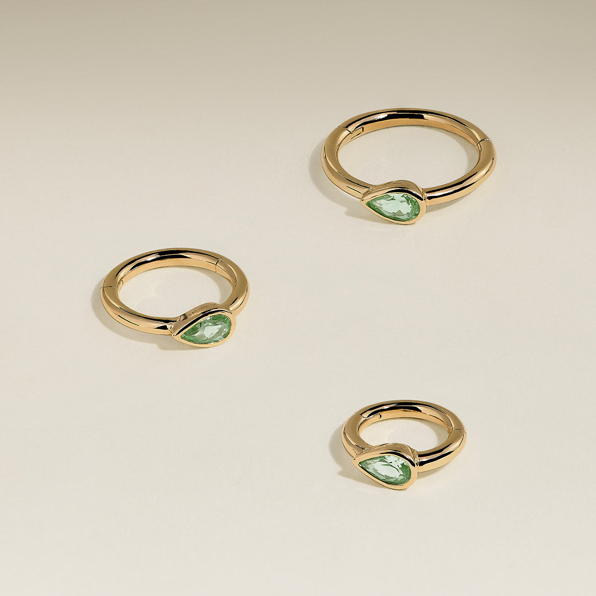 Green Sapphire Pear Seamless Piercing Hoop in Solid Gold-Astrid & Miyu