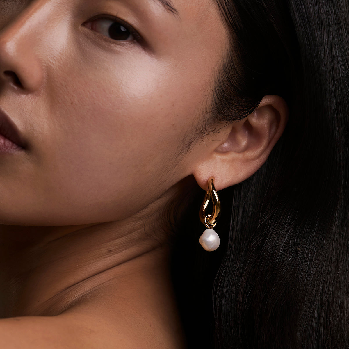 Serenity Pearl Charm XL Hoops in Gold-Astrid & Miyu