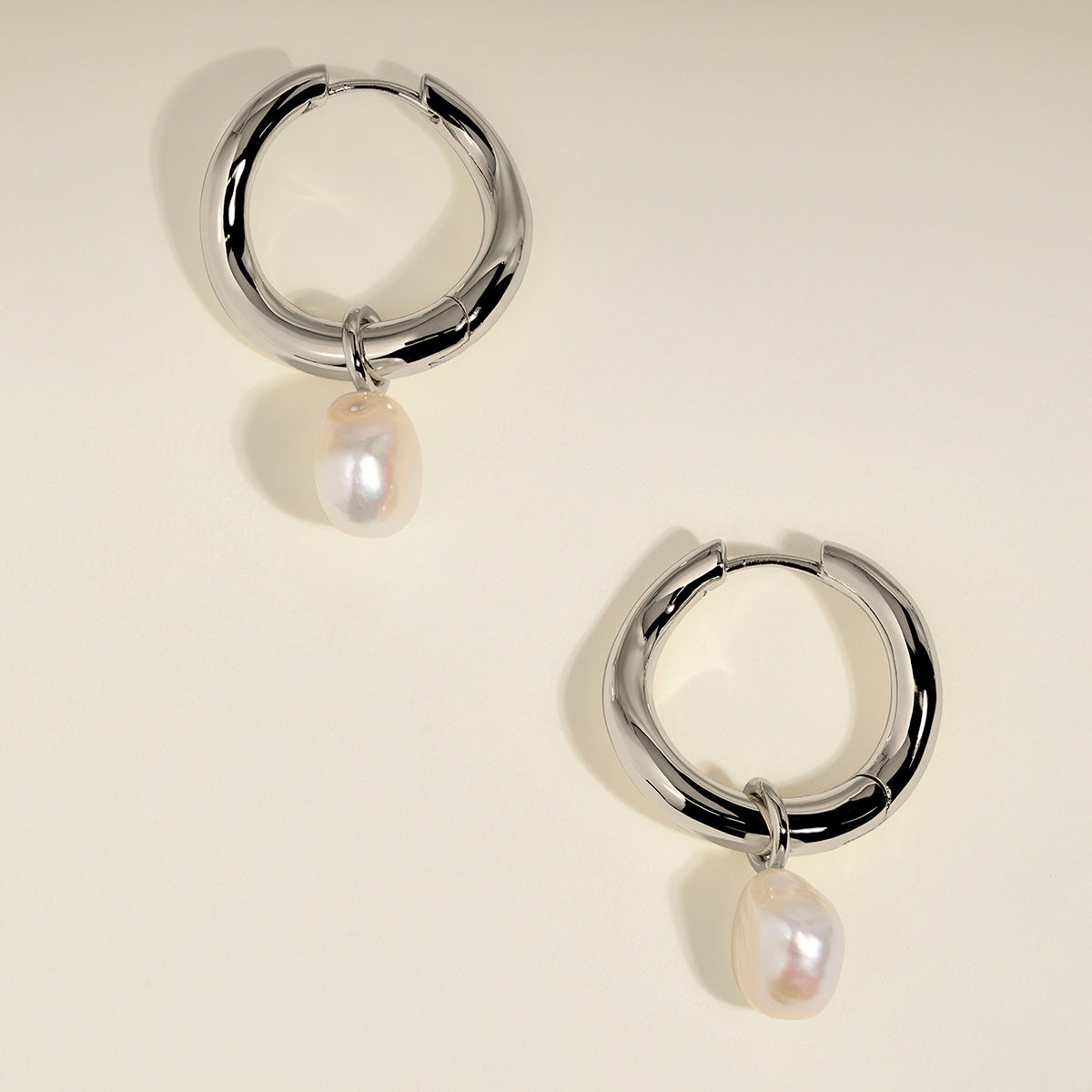 Serenity Pearl Charm XL Hoops in Silver-Astrid & Miyu