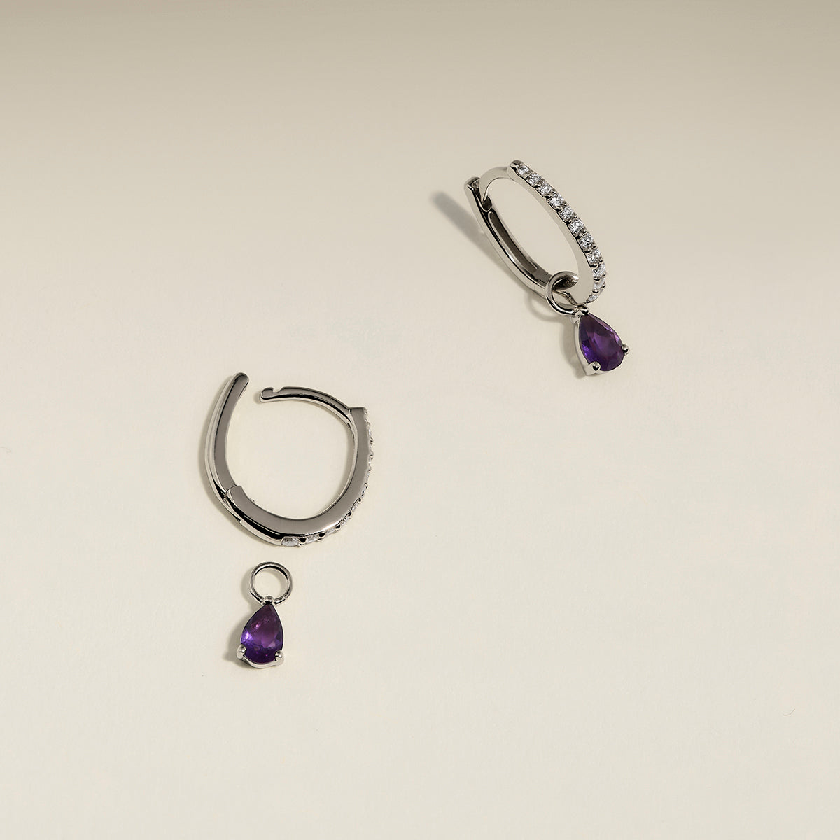 Amethyst February Earring Charm in Solid White Gold-Astrid & Miyu