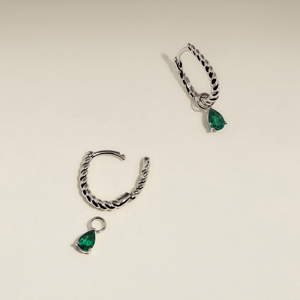 Emerald May Earring Charm in Solid White Gold-Astrid & Miyu