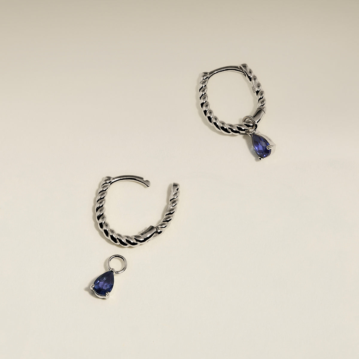 Sapphire September Earring Charm in Solid White Gold-Astrid & Miyu