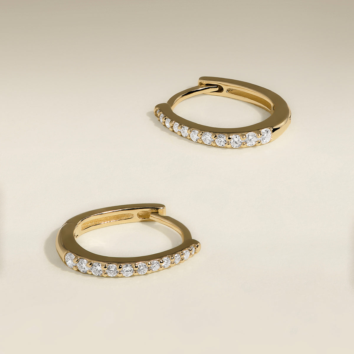 Diamond Pavé Huggies in Solid Gold-Astrid & Miyu