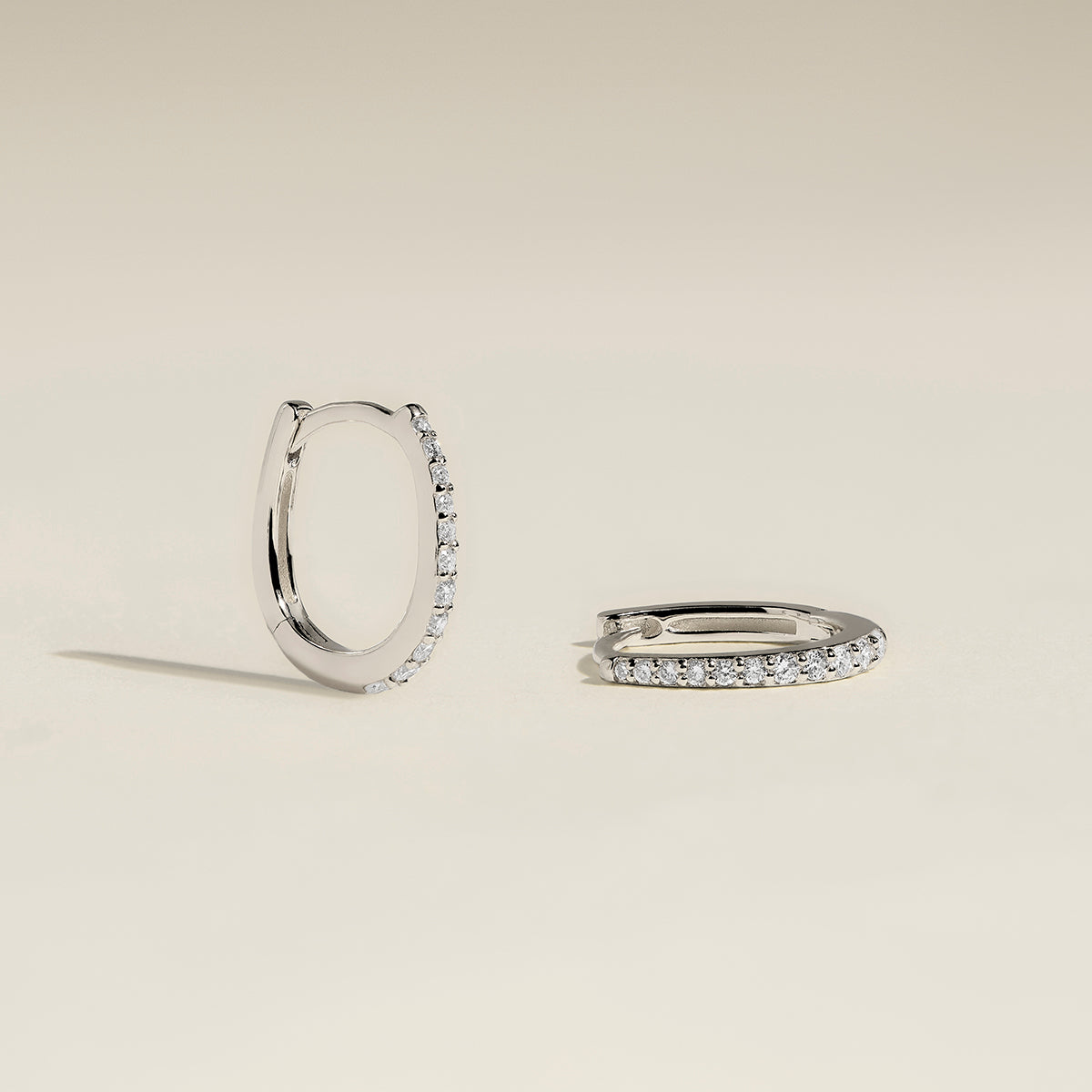 Diamond Pavé Huggies in Solid White Gold-Astrid & Miyu