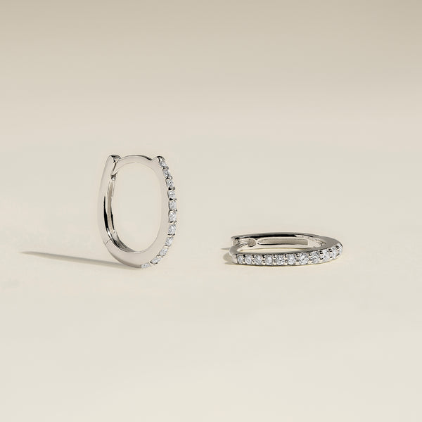 Diamond Pavé Huggies in Solid White Gold-Astrid & Miyu