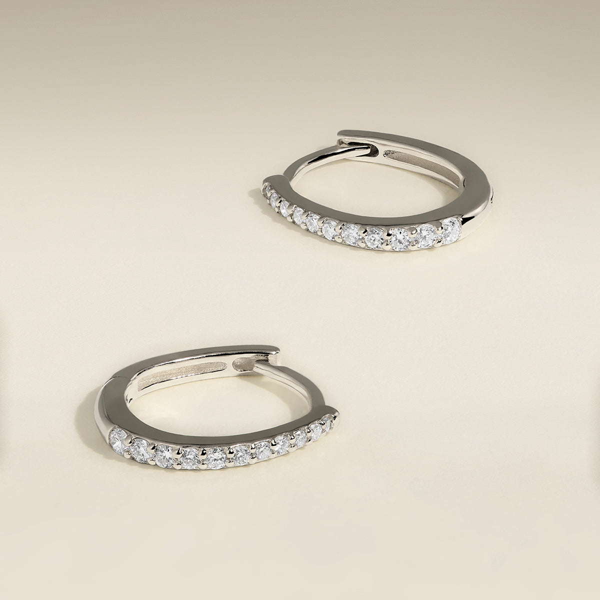 Diamond Pavé Huggies in Solid White Gold-Astrid & Miyu