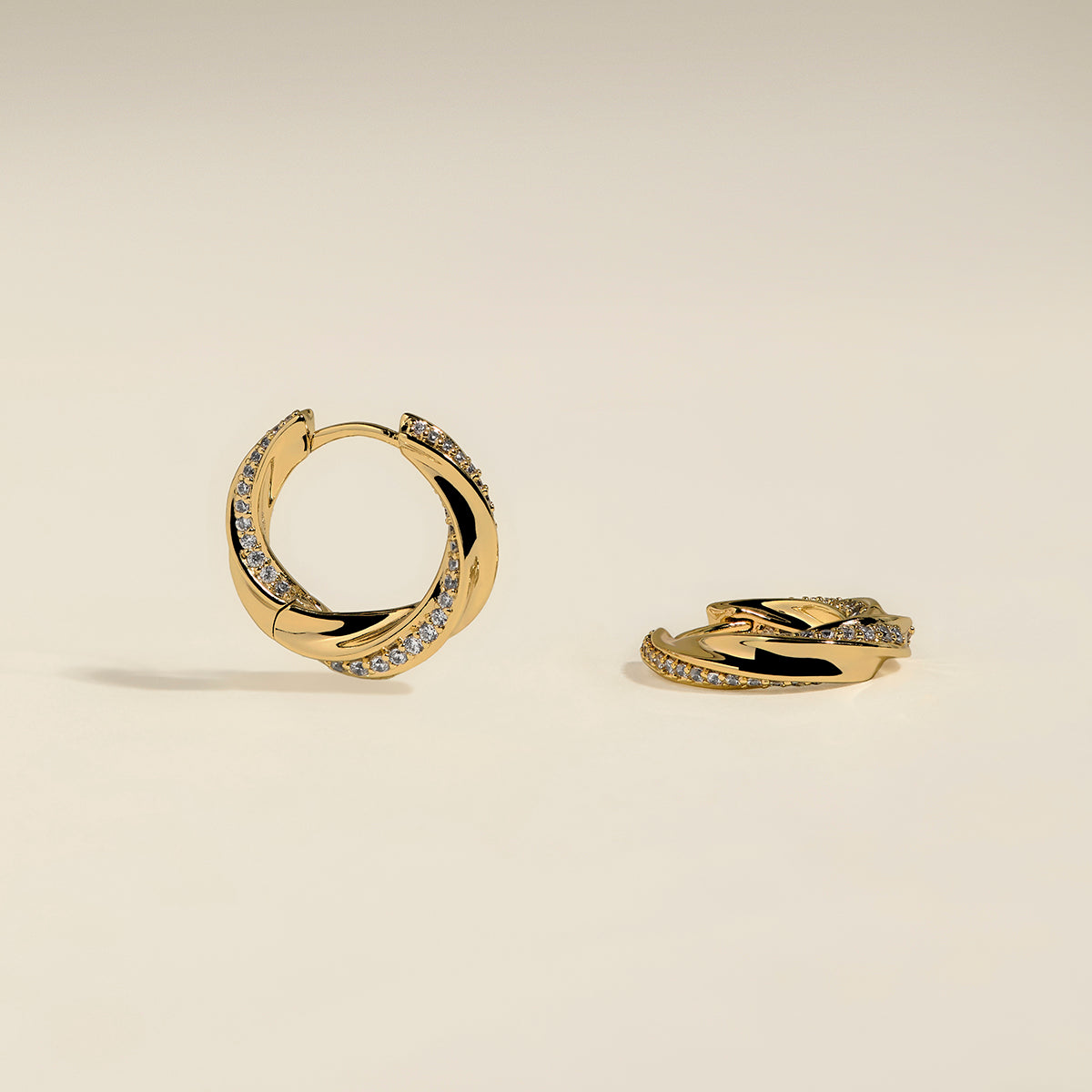 Crystal Cosmic Twist Medium Hoops in Gold-Astrid & Miyu