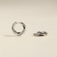 Crystal Cosmic Twist Medium Hoops in Silver-Astrid & Miyu