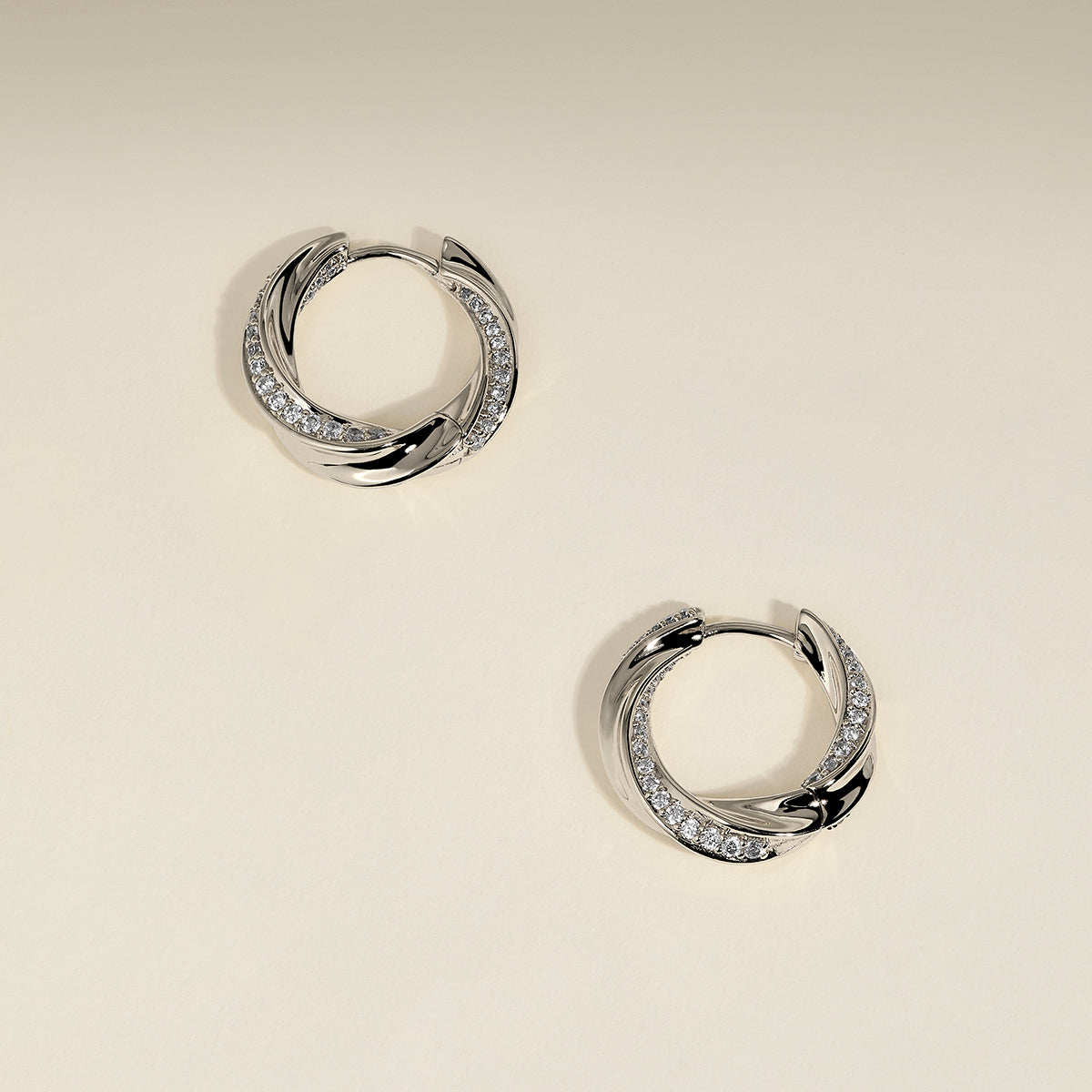 Crystal Cosmic Twist Medium Hoops in Silver-Astrid & Miyu