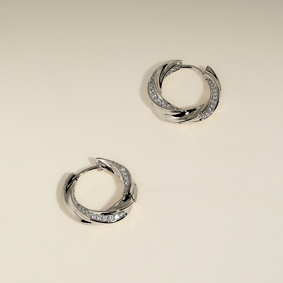 Crystal Cosmic Twist Medium Hoops in Silver-Astrid & Miyu