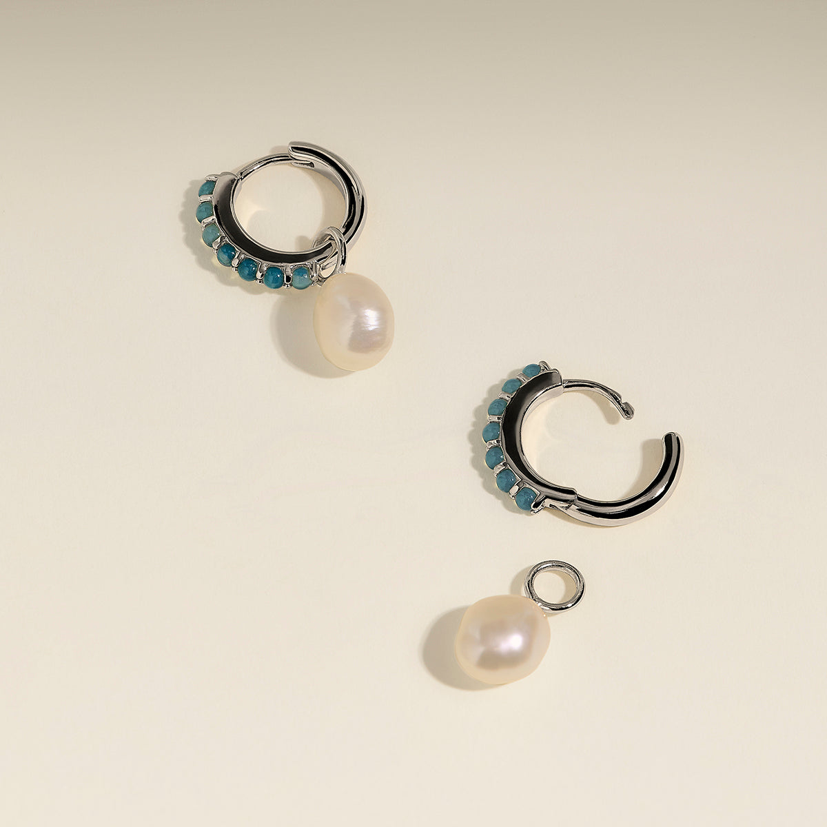 Opal & Pearl Charm Huggies in Silver-Astrid & Miyu