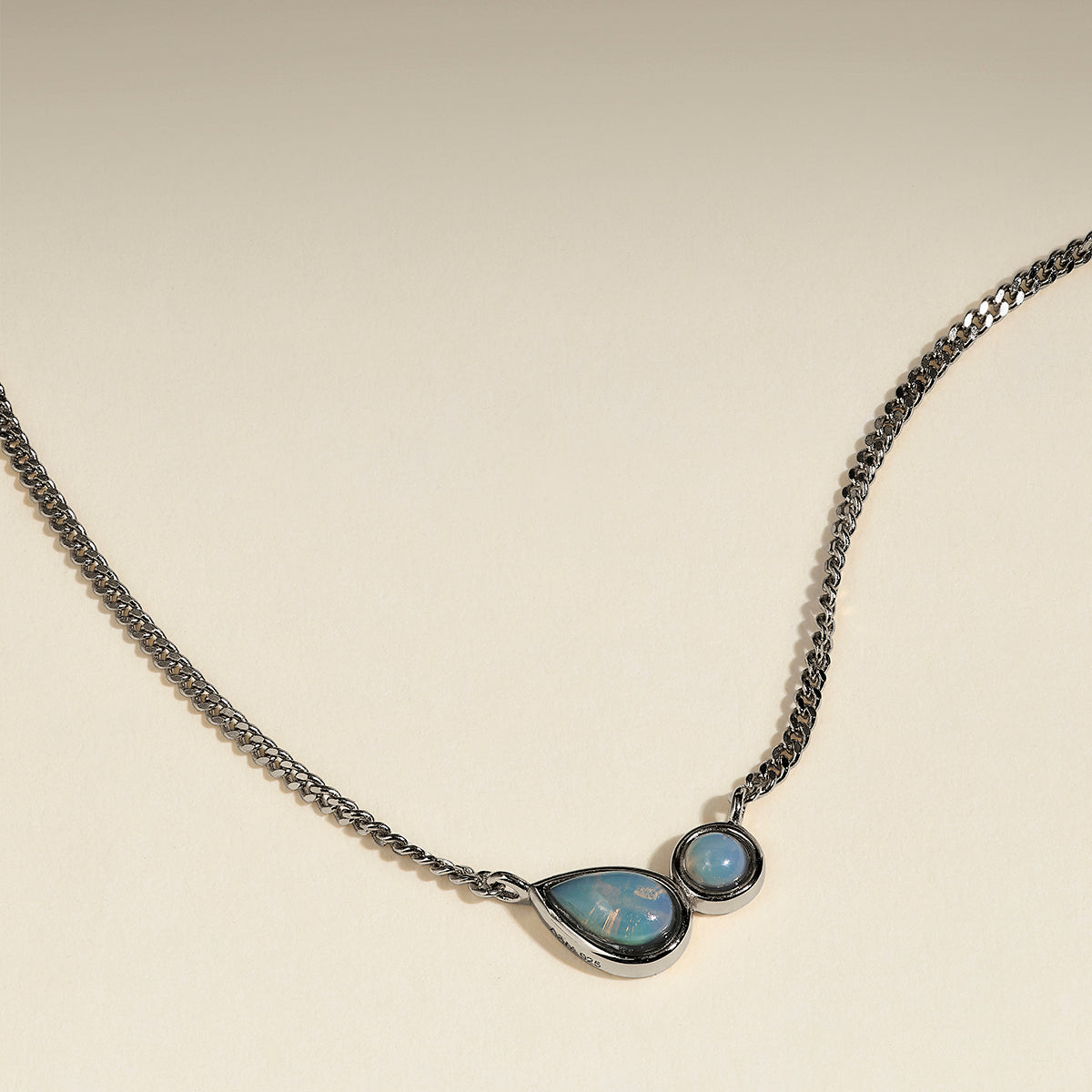 Opal Bezel Pendant Necklace in Silver-Astrid & Miyu