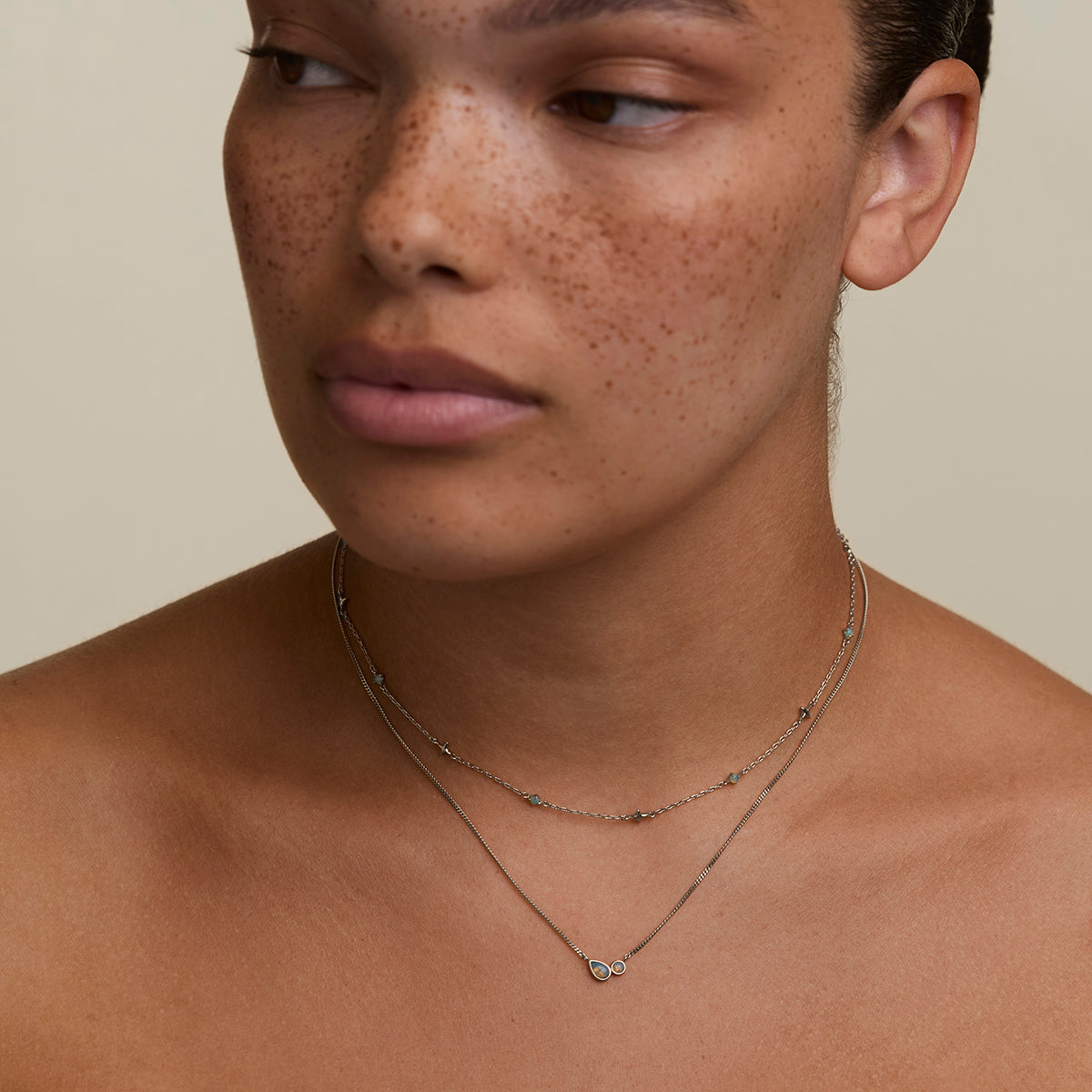 Opal Bezel Pendant Necklace in Silver-Astrid & Miyu