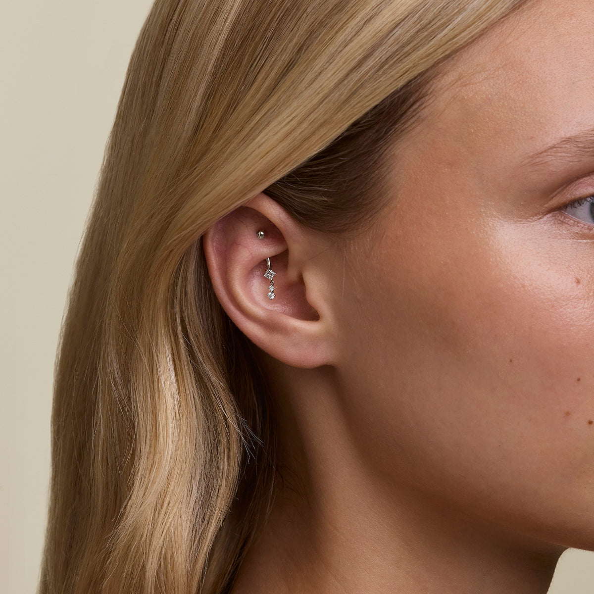 Diamond Charm Rook Bar in Solid White Gold-Astrid & Miyu
