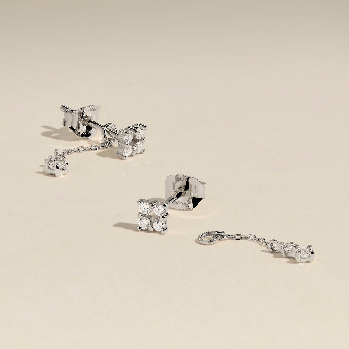 Cosmic Diamond Chain Studs in Solid White Gold-Astrid & Miyu