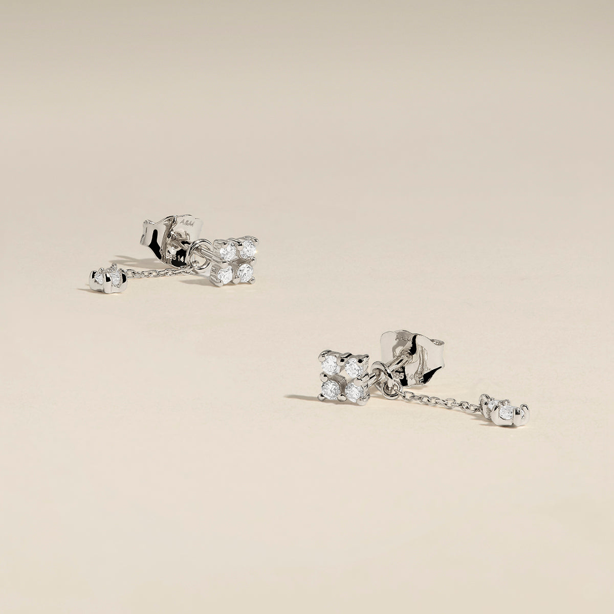 Cosmic Diamond Chain Studs in Solid White Gold-Astrid & Miyu