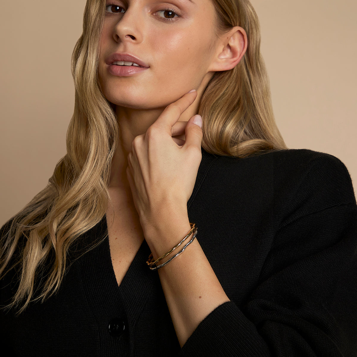 Molten Bangle Stacking Set in Mixed Metal-Astrid & Miyu