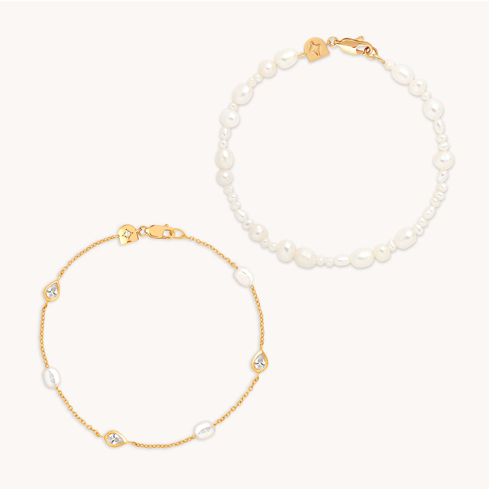 Pearl Bracelet Stacking Set in Gold-Astrid & Miyu