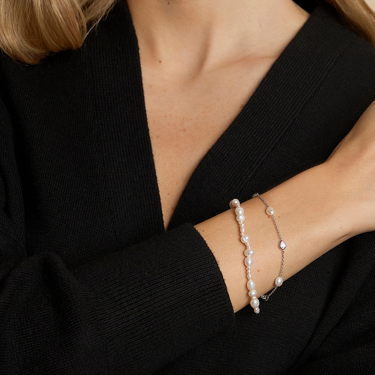 Pearl Bracelet Stacking Set in Silver-Astrid & Miyu