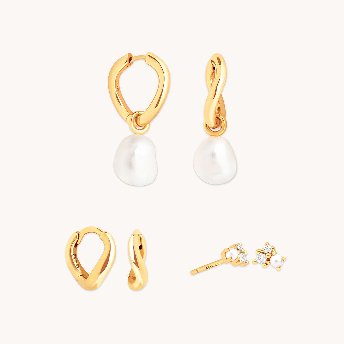 Serenity Pearl Hoops Stacking Set in Gold-Astrid & Miyu
