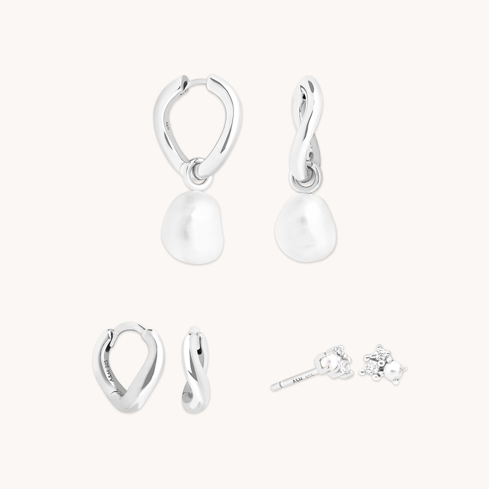 Serenity Pearl Hoops Stacking Set in Silver-Astrid & Miyu
