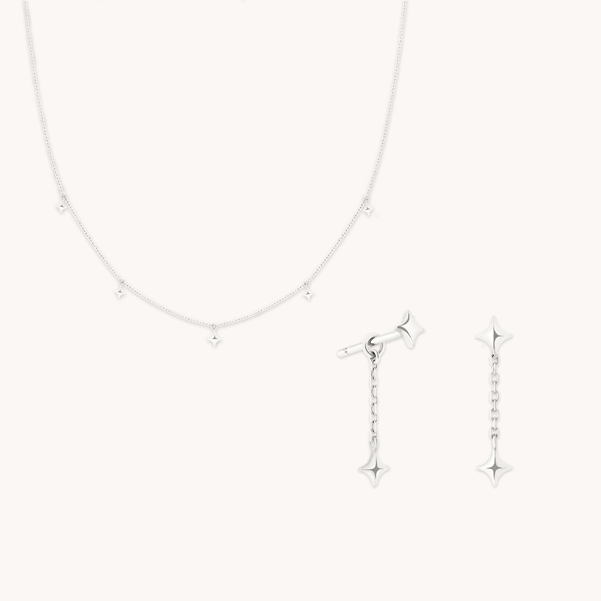 Cosmic Star Charm Stacking Set in Solid White Gold-Astrid & Miyu