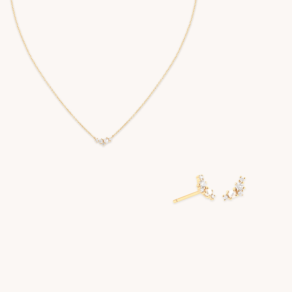 Diamond & Pearl Cluster Stacking Set in Solid Gold-Astrid & Miyu