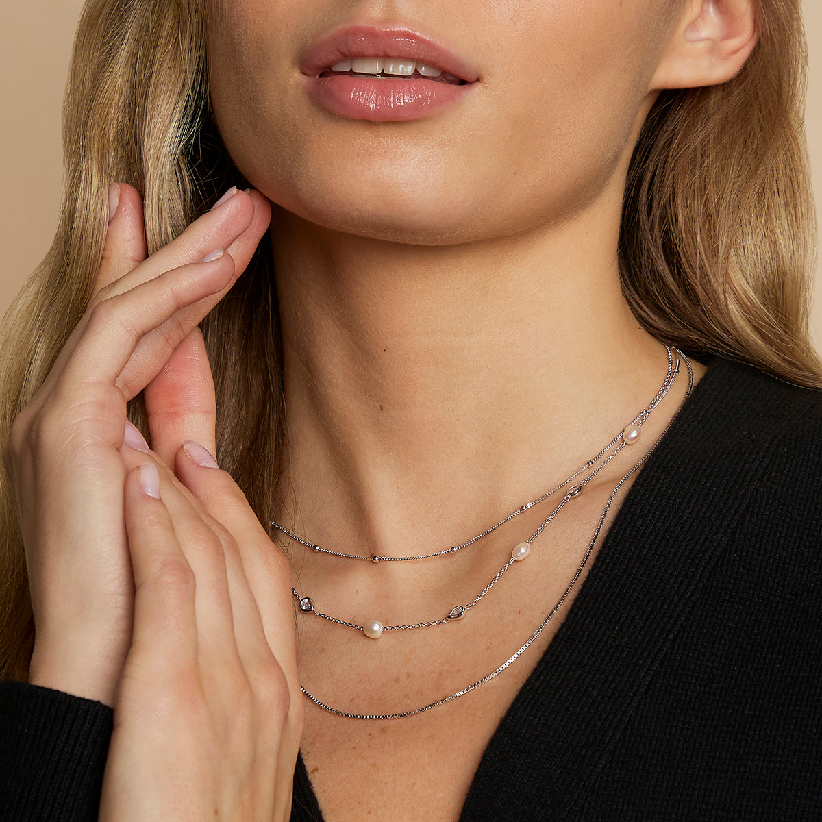 Essential Pearl Necklace Stacking Set in Silver-Astrid & Miyu