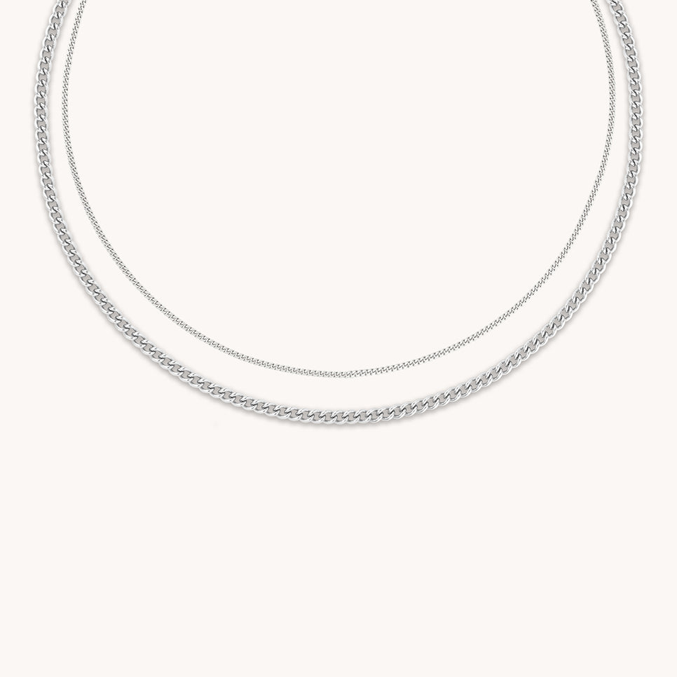 Essential Curb Chain Necklace Stacking Set in Silver-Astrid & Miyu