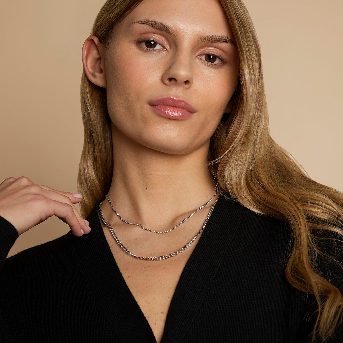 Essential Curb Chain Necklace Stacking Set in Silver-Astrid & Miyu