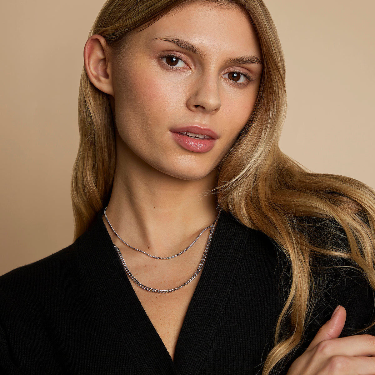 Essential Curb Chain Necklace Stacking Set in Silver-Astrid & Miyu