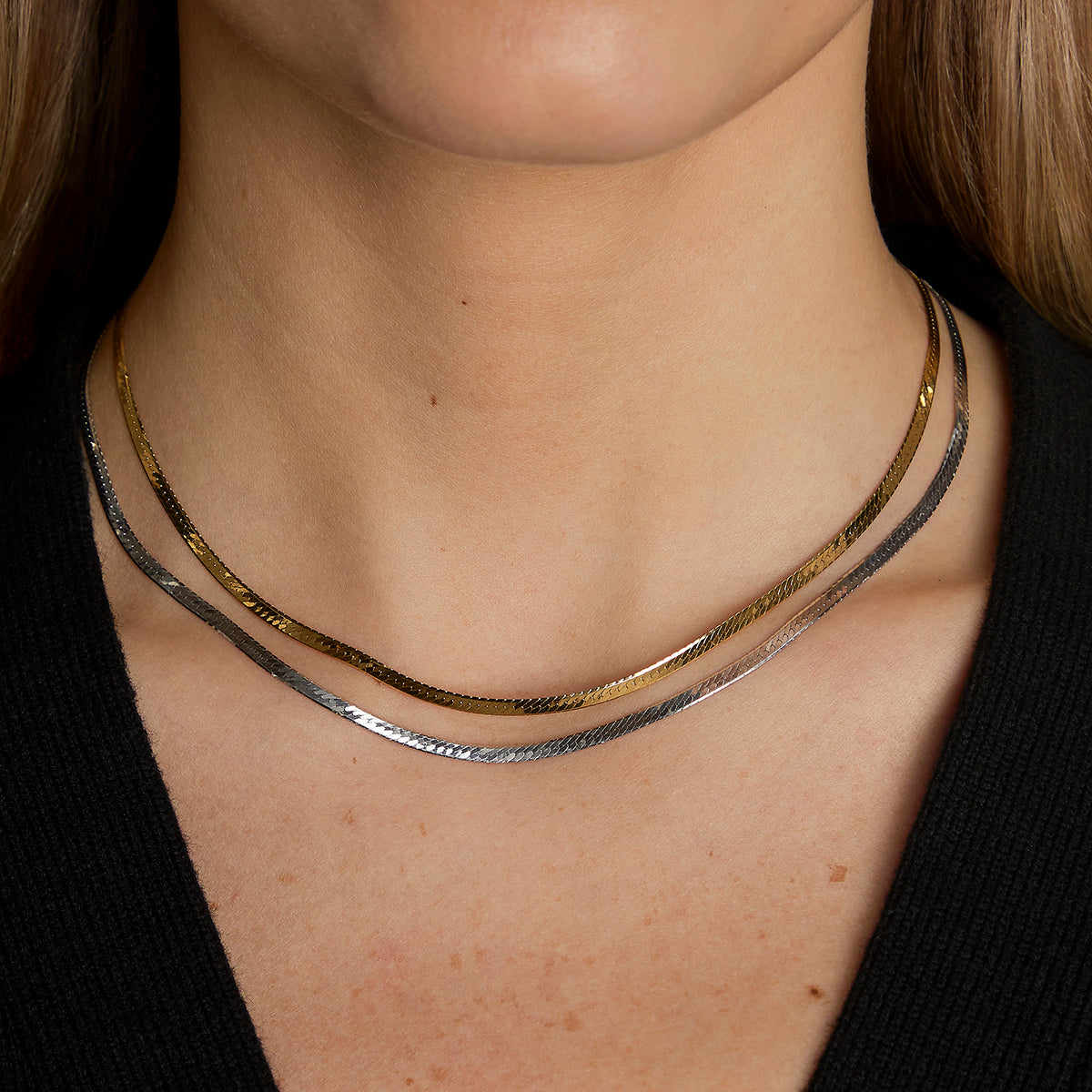 Essential Snake Chain Necklace Stacking Set in Mixed Metal-Astrid & Miyu
