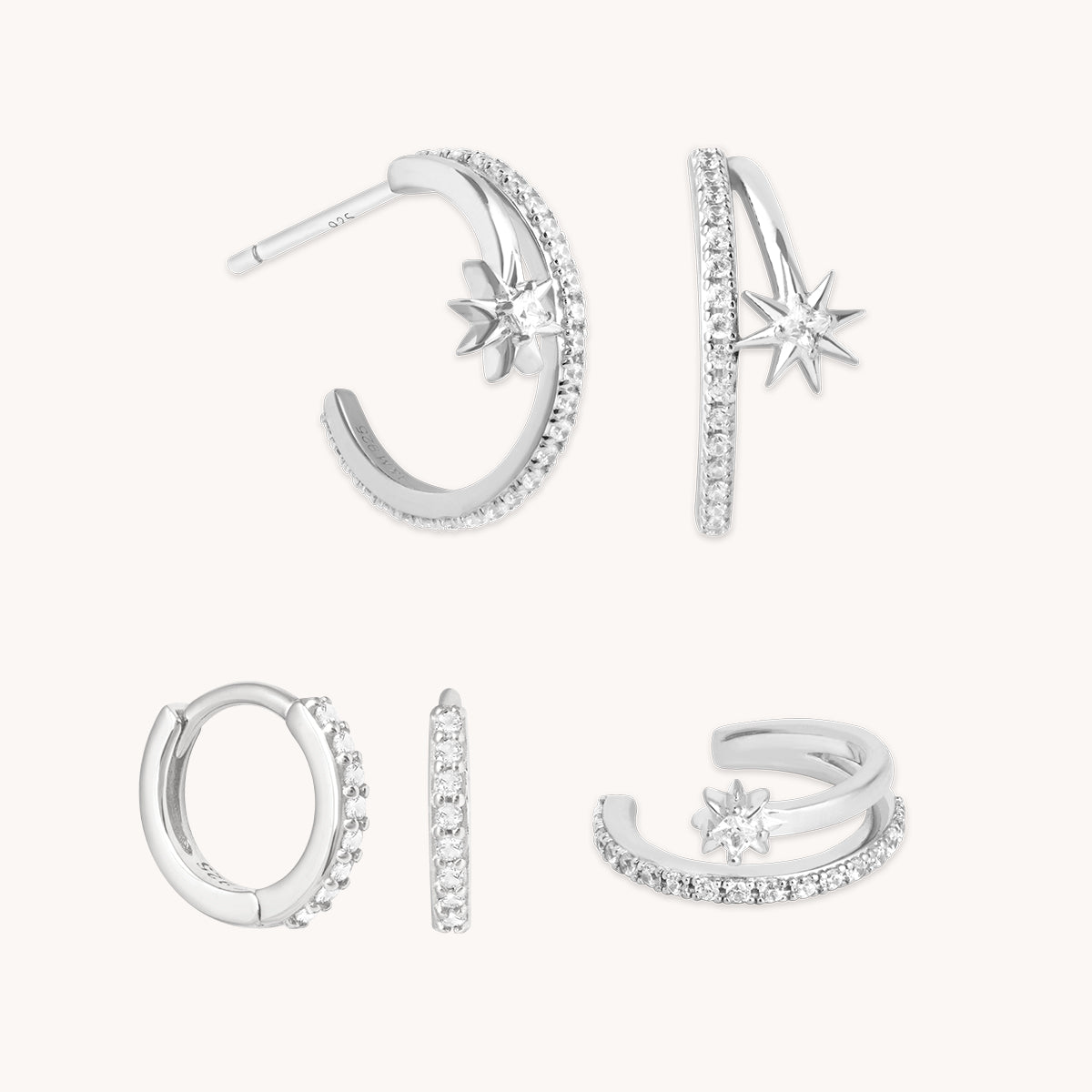 Cosmic Illusion Hoops Stacking Set in Silver-Astrid & Miyu