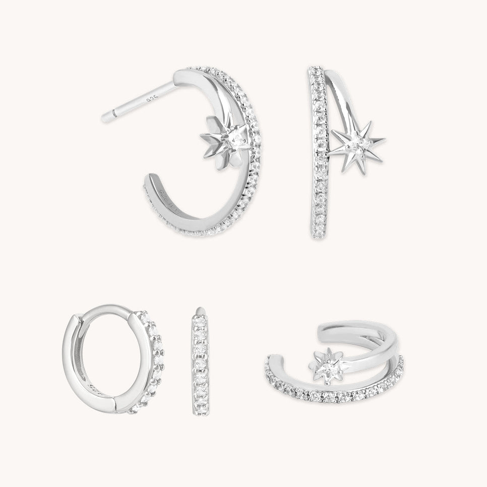 Cosmic Illusion Hoops Stacking Set in Silver-Astrid & Miyu