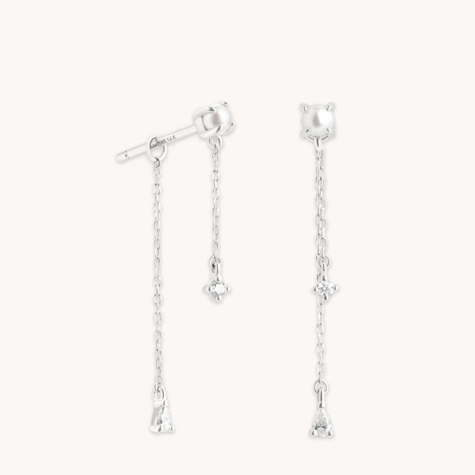 Diamond & Pearl Chain Studs in Solid White Gold-Astrid & Miyu