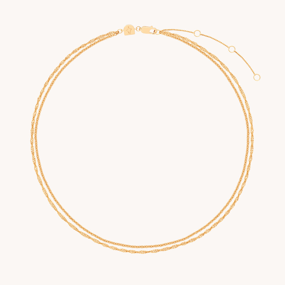 18k Gold Plated Jewellery - Illusion Twist Double Chain Necklace in Gold - Chain Necklace - Astrid & Miyu
