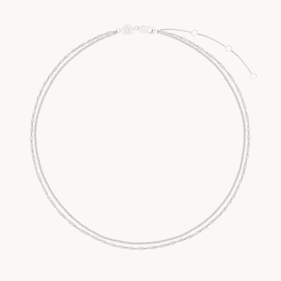 Charm Compatible Necklaces & Bracelets - Illusion Twist Double Chain Necklace in Silver - Chain Necklace - Astrid & Miyu