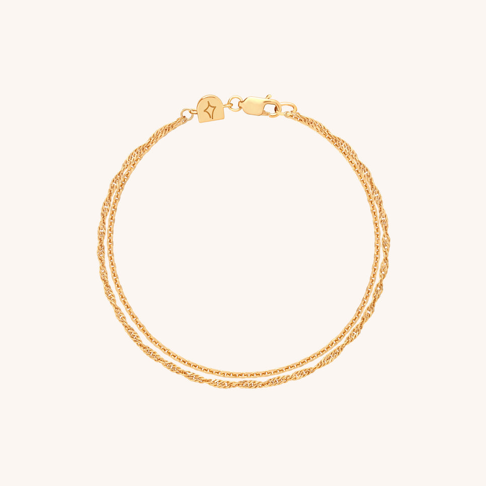 18k Gold Plated Jewellery - Illusion Twist Double Chain Bracelet in Gold - Chain Bracelet - Astrid & Miyu