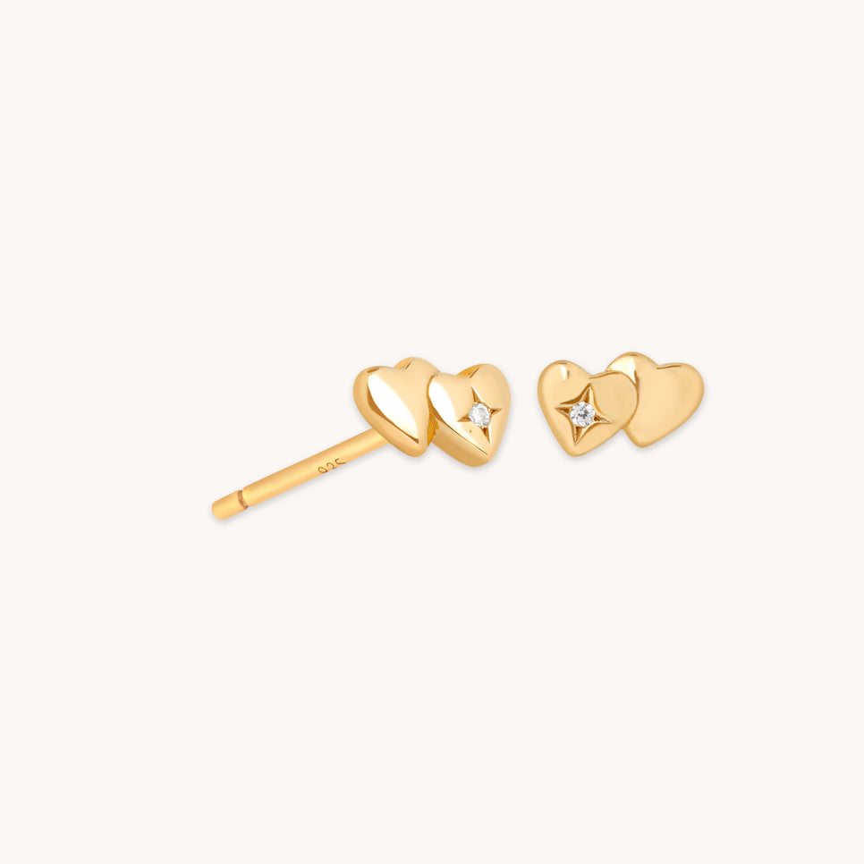 Double Heart Stud Earrings in Gold-Astrid & Miyu