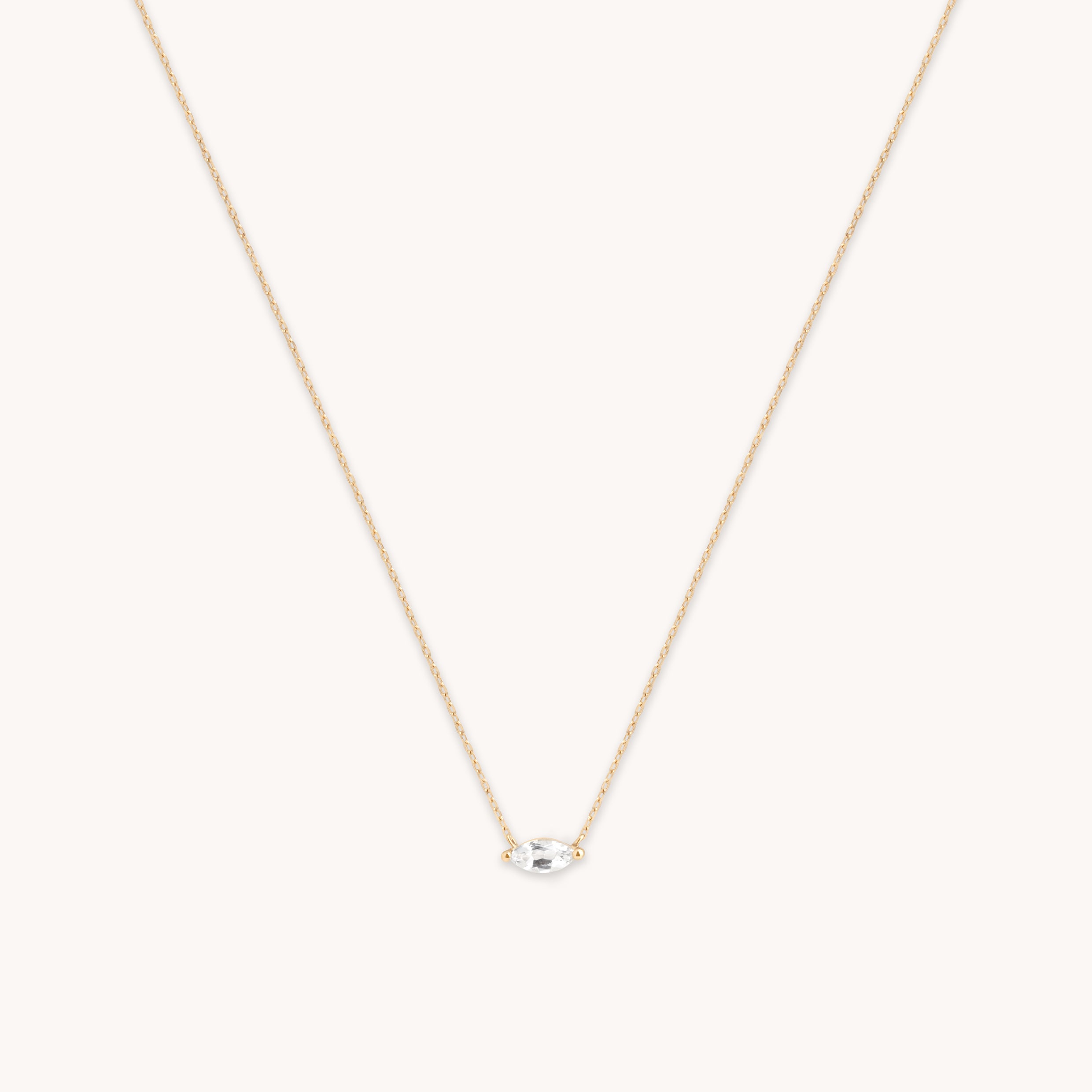 April White Topaz - White Topaz Marquise Necklace in Solid Gold - Charm Necklaces - Astrid & Miyu