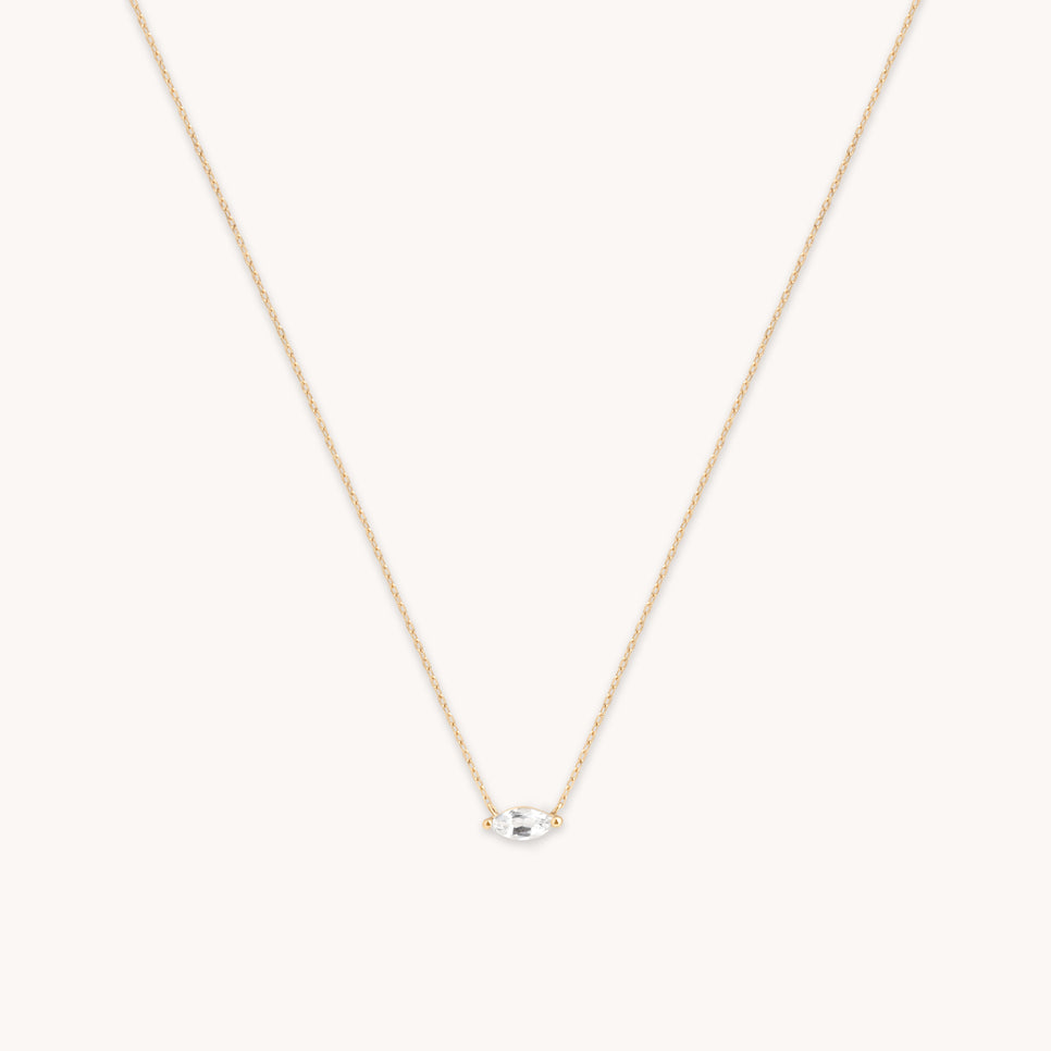 April White Topaz - White Topaz Marquise Necklace in Solid Gold - Charm Necklaces - Astrid & Miyu