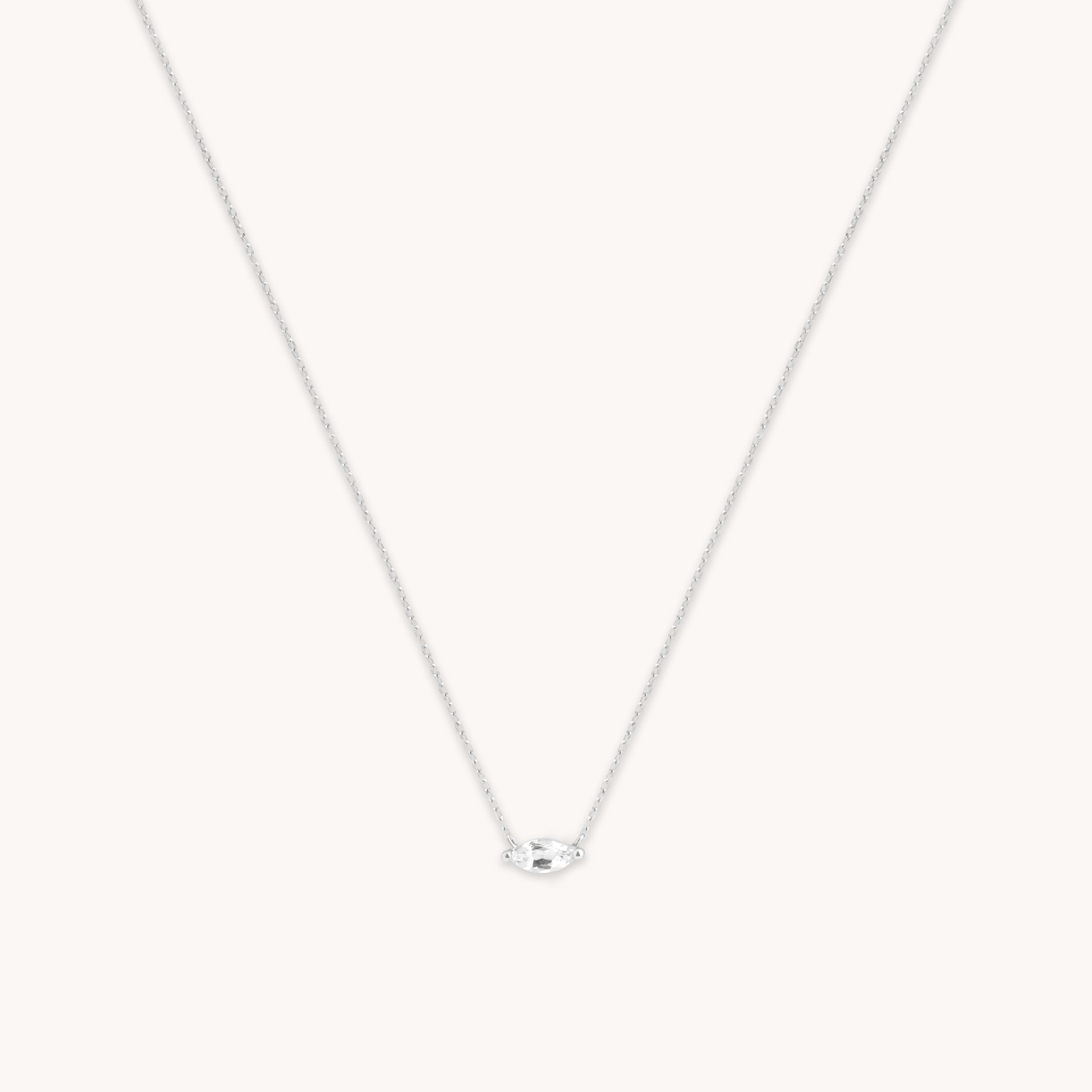 April White Topaz - White Topaz Marquise Necklace in Solid White Gold - Charm Necklaces - Astrid & Miyu