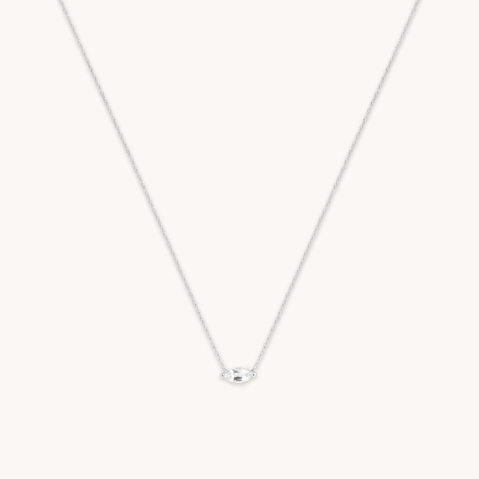 April White Topaz - White Topaz Marquise Necklace in Solid White Gold - Charm Necklaces - Astrid & Miyu