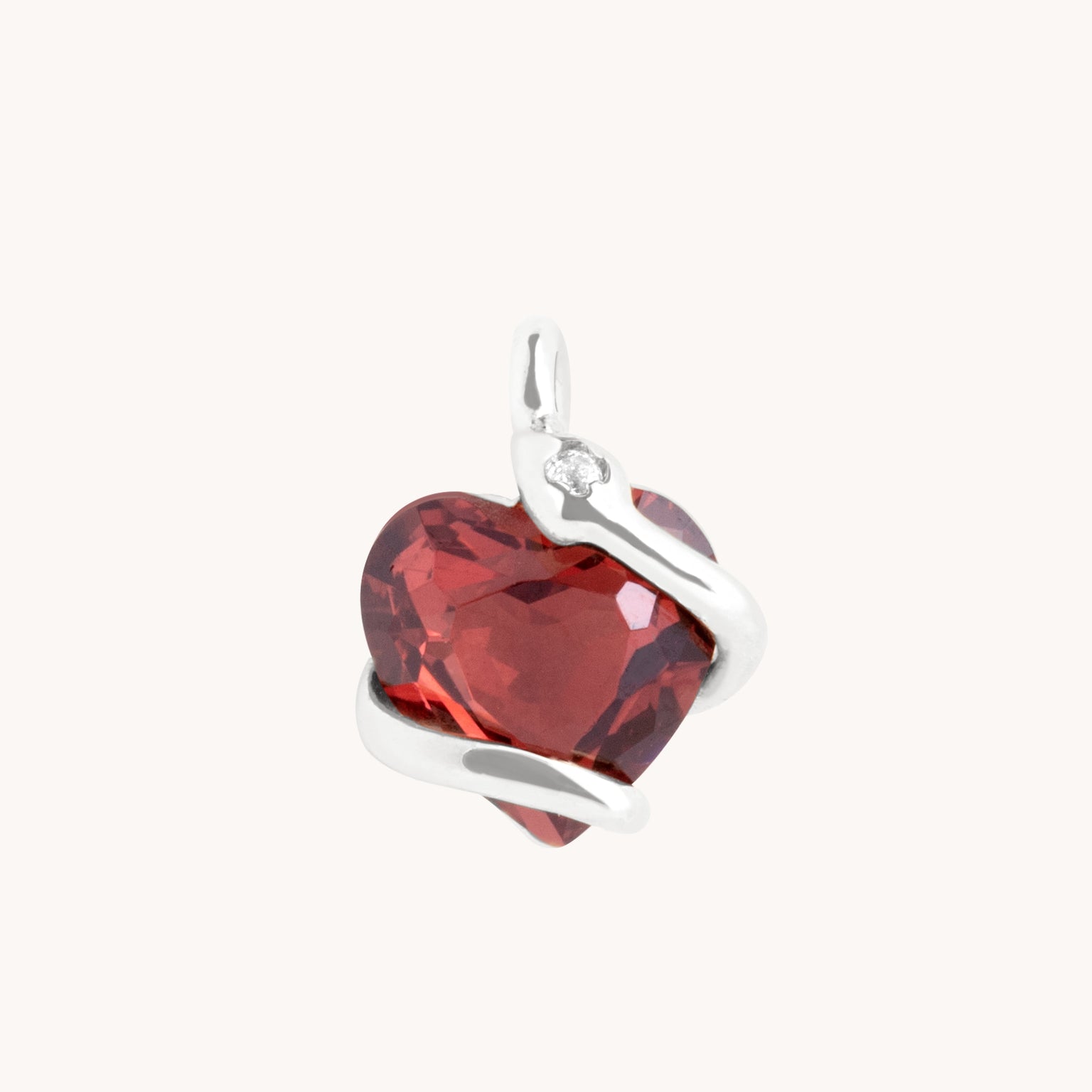 Eternity Collection - Garnet Heart & Snake Charm 9k White Gold - Welding Charms - Astrid & Miyu