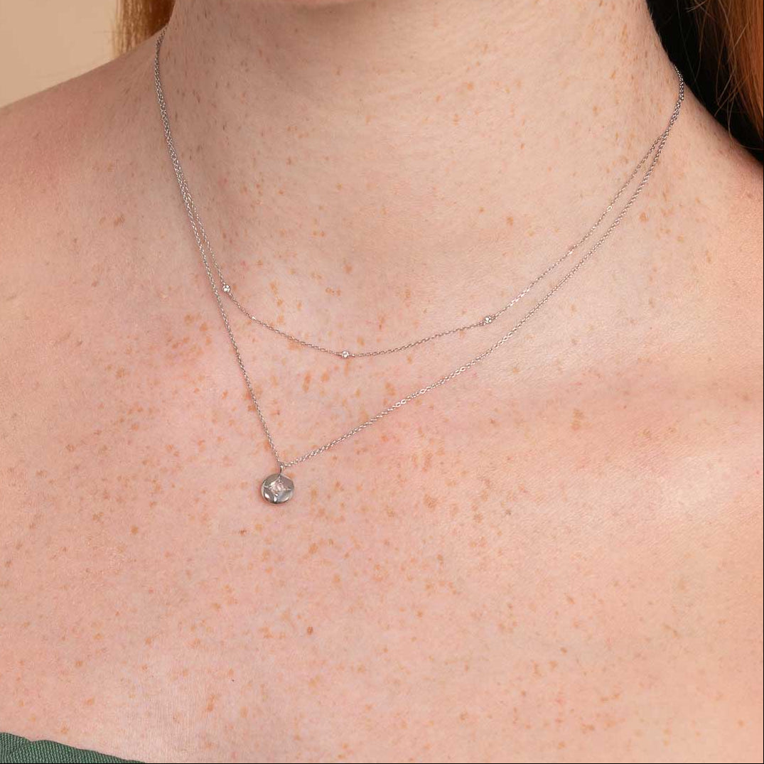 April White Topaz - April White Topaz Birthstone Necklace in Solid White Gold - Pendant Necklace - Astrid & Miyu