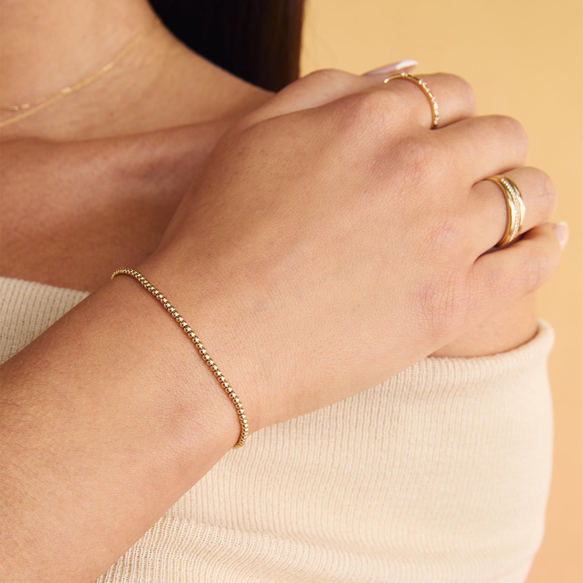 Bracelets - Beaded Bracelet in Solid Gold - Bracelets - Astrid & Miyu