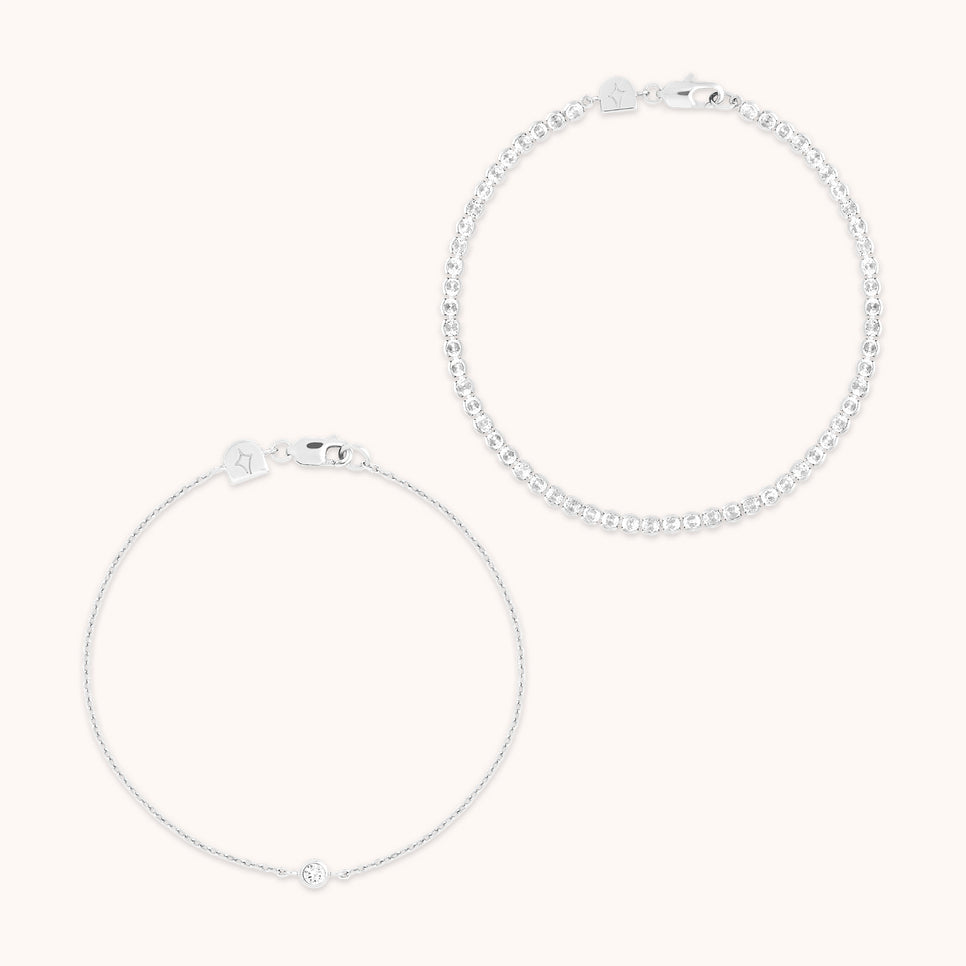 Bold Zodiacs & Zodiac Gift Sets - Gleam Tennis Bracelet Gift Set in Silver - Stacking Sets - Astrid & Miyu